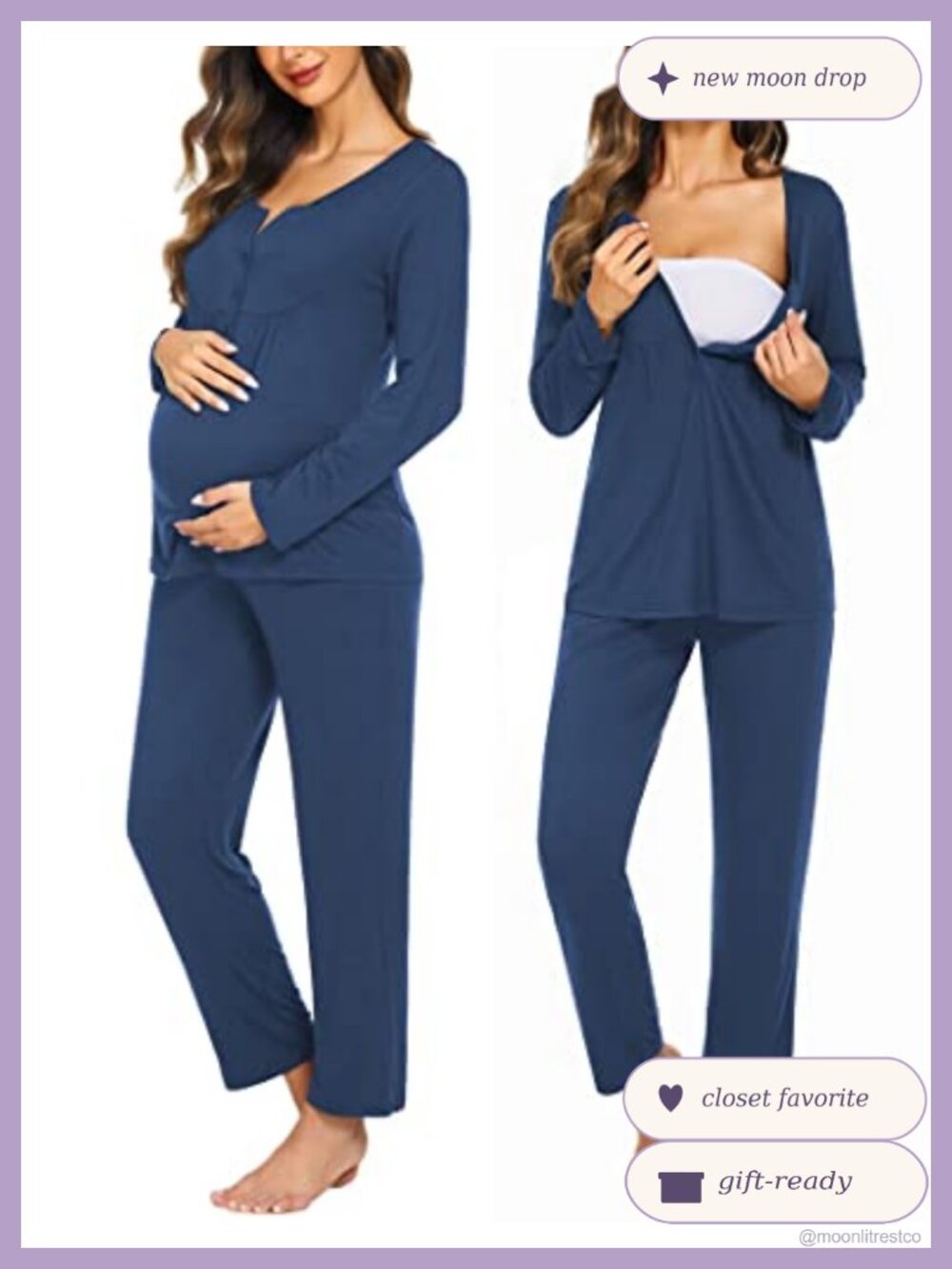 Maternity Nursing Pajama Set Long Sleeve Button Postpartum Sleepwear